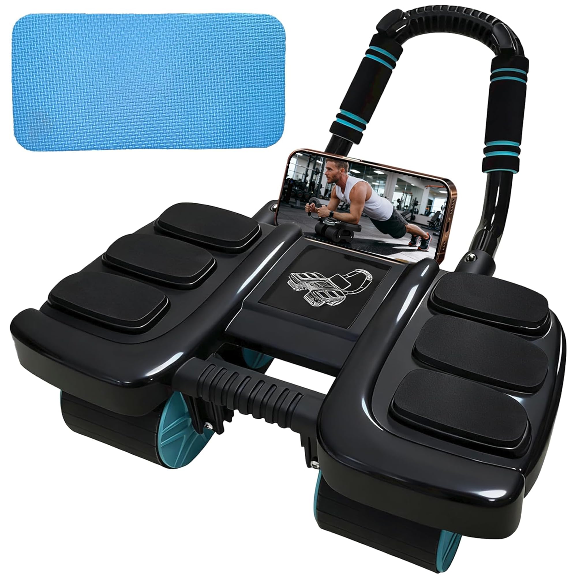 Rueda de ejercicio para abdominales, incluye una rodillera, con 6 coderas y 4 ruedas, puede rebote automático, equipo de ejercicio abdominal para abdominales centrales, para gimnasio en casa