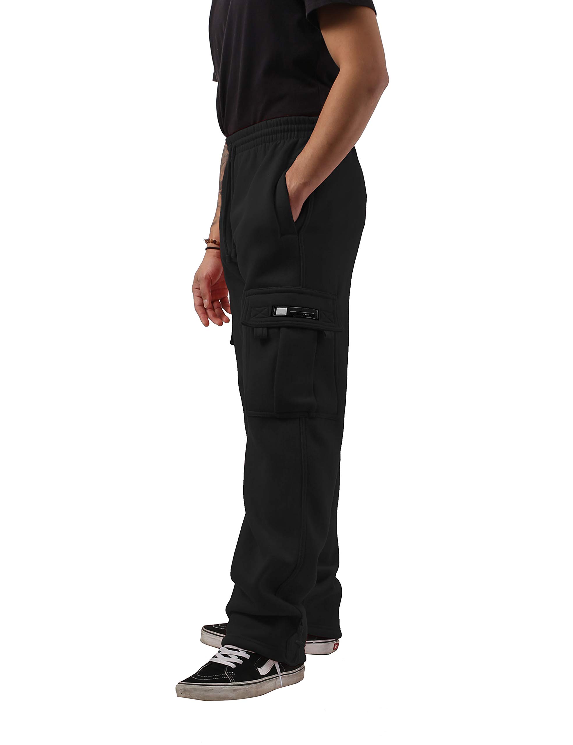 Mens Cargo Sweatpants Fleece Heavyweight Long Workout Gymwear (Small, 1rd05_Black)