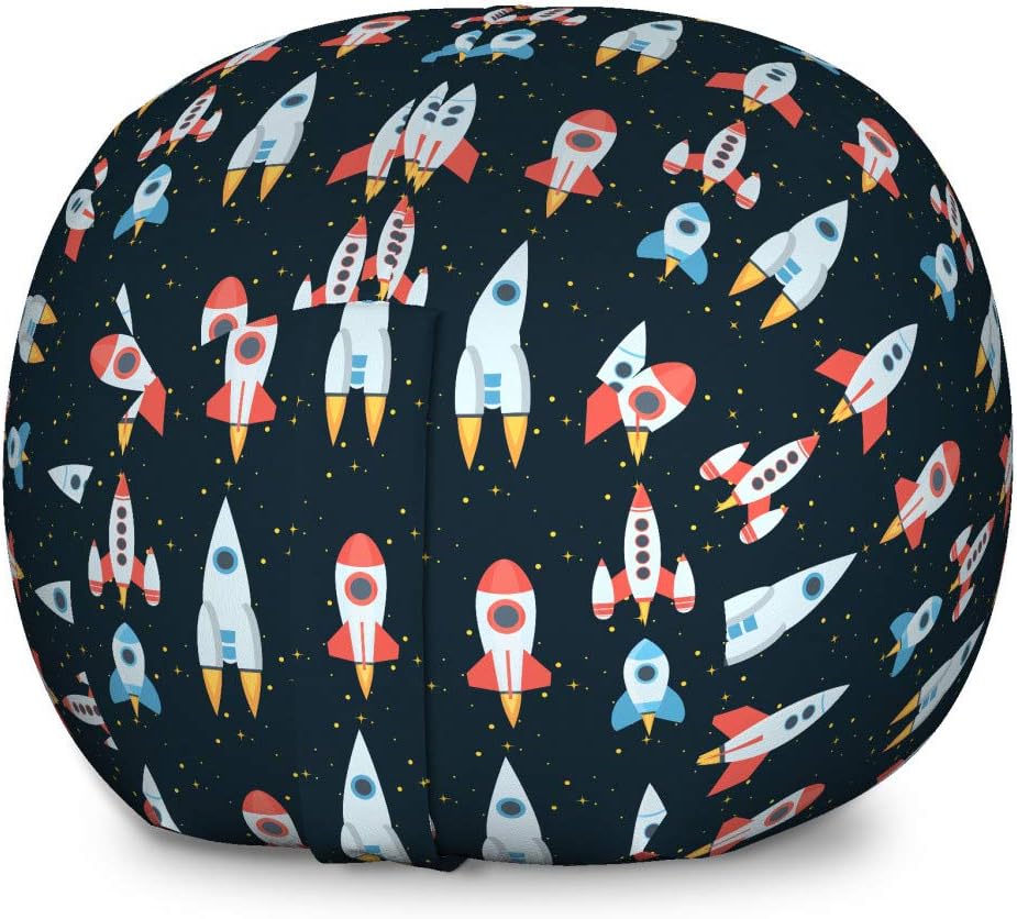Ambesonne Space Storage Toy Bag Chair, Cartoon Illustration of Space Rockets in Different Shapes and Stars in The Sky, Stuffed Animal Organizer Washable Bag, Small Size, Multicolor