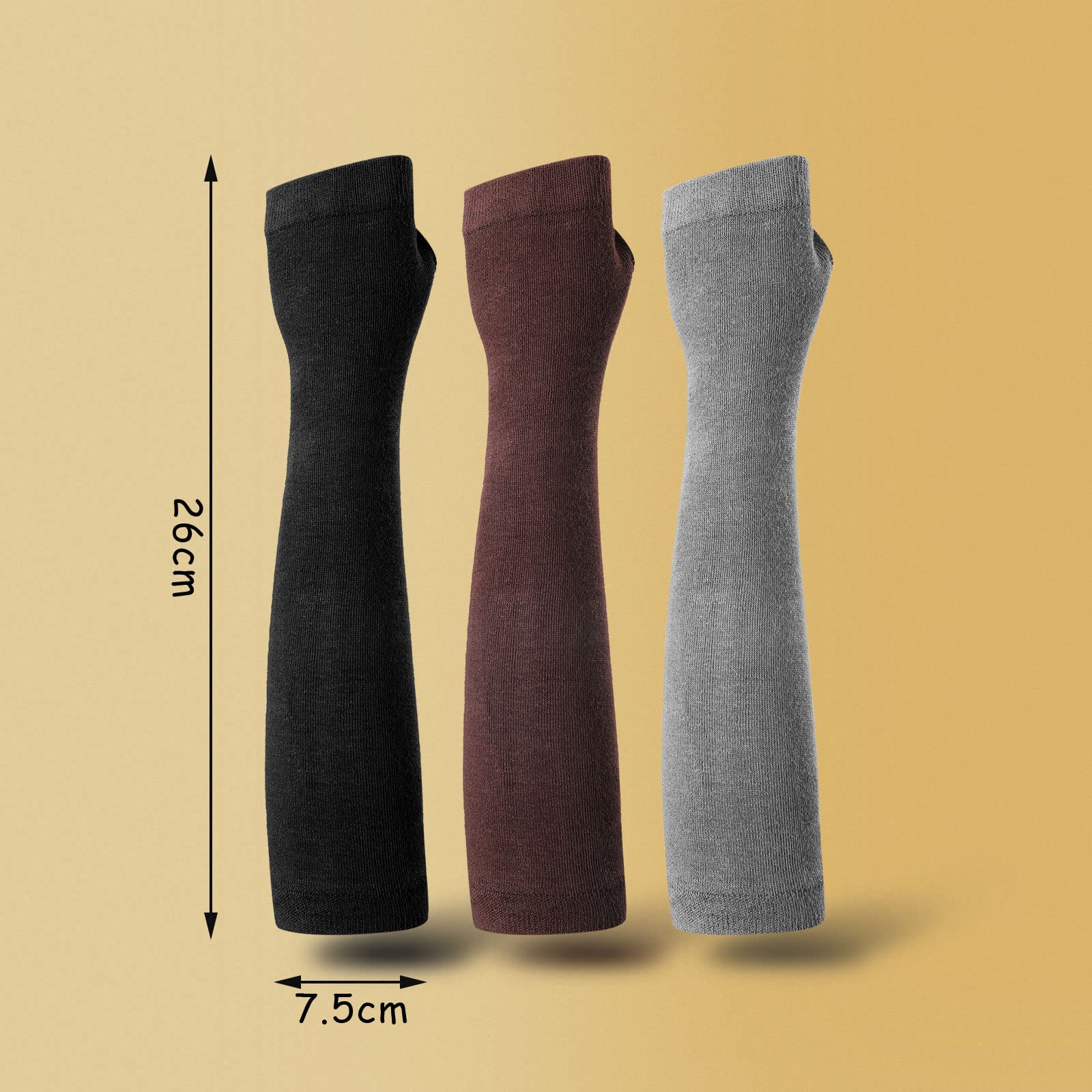 Bememo 3 Pairs Long Fingerless Gloves for Women Arm Warmers Unisex Arm Sleeves Knit Thumb Elbow Hole Stretchy Gloves Goth