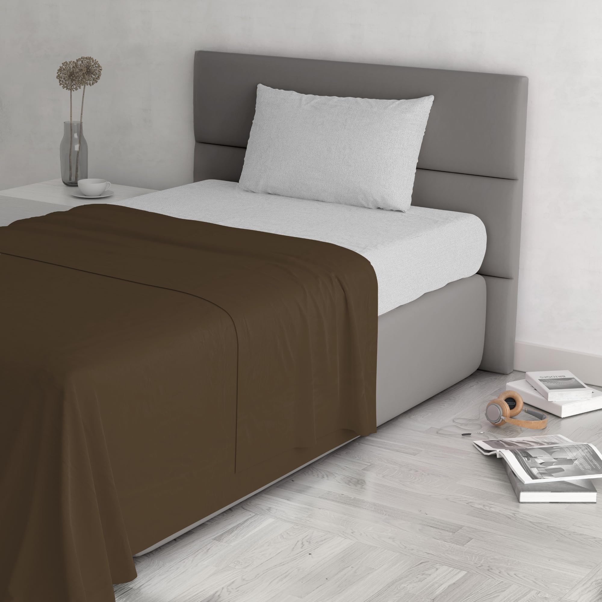 Trendy Chic 100% Cotton Bed Set, Made in Italy, Queen Size, Chocolate, King single