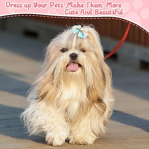 Miniatura 6 de Chumia 100 lazos para el pelo de perro con banda de goma para perros pequeños, accesorios para el pelo de cachorros, lazos de aseo para mascotas