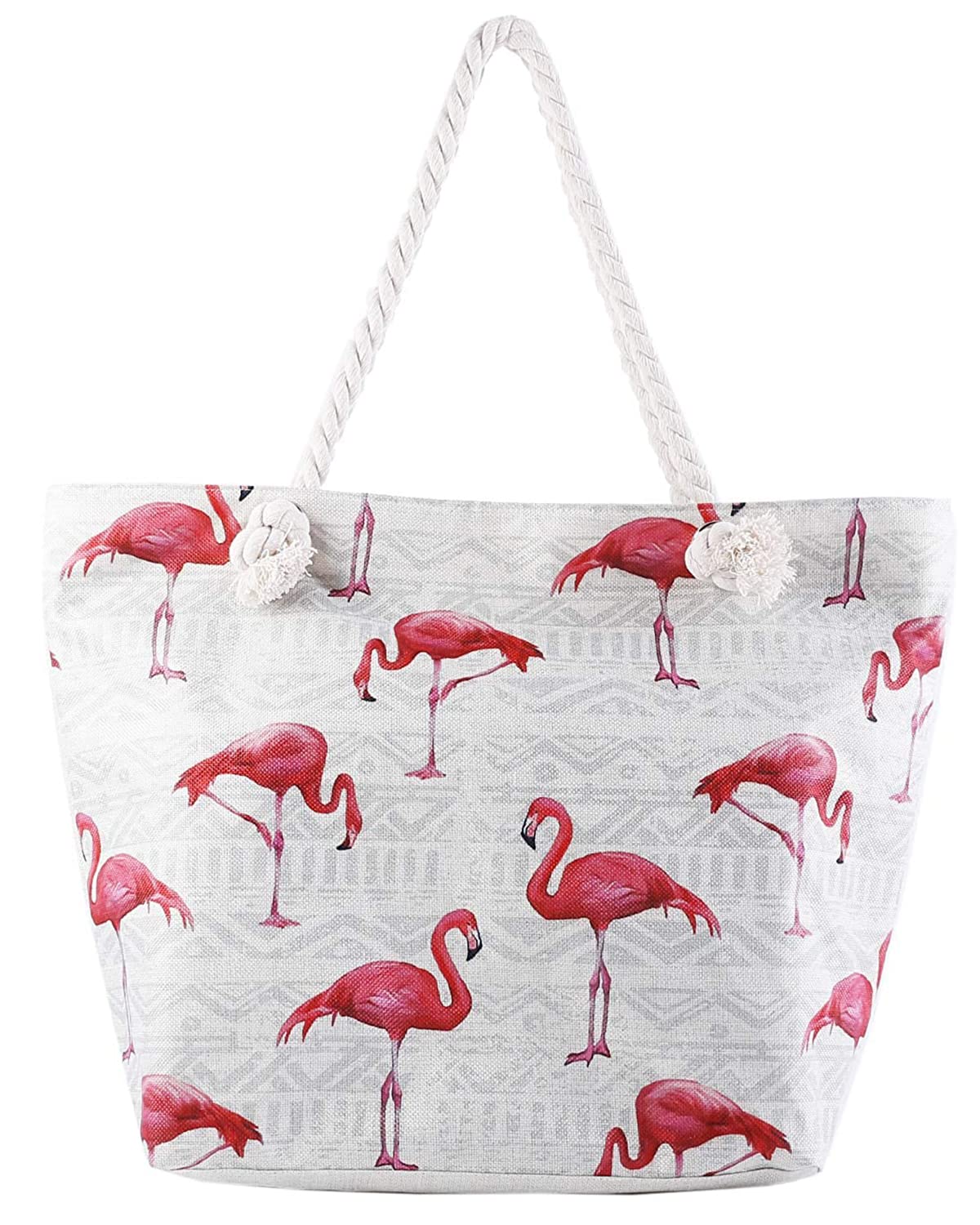 crazy bean Bolsa de Playa Grande Bolsa de Hombro con Cuerda y Cremallera Verano Bolso de Mano Familiar para Playa Viajes Compras