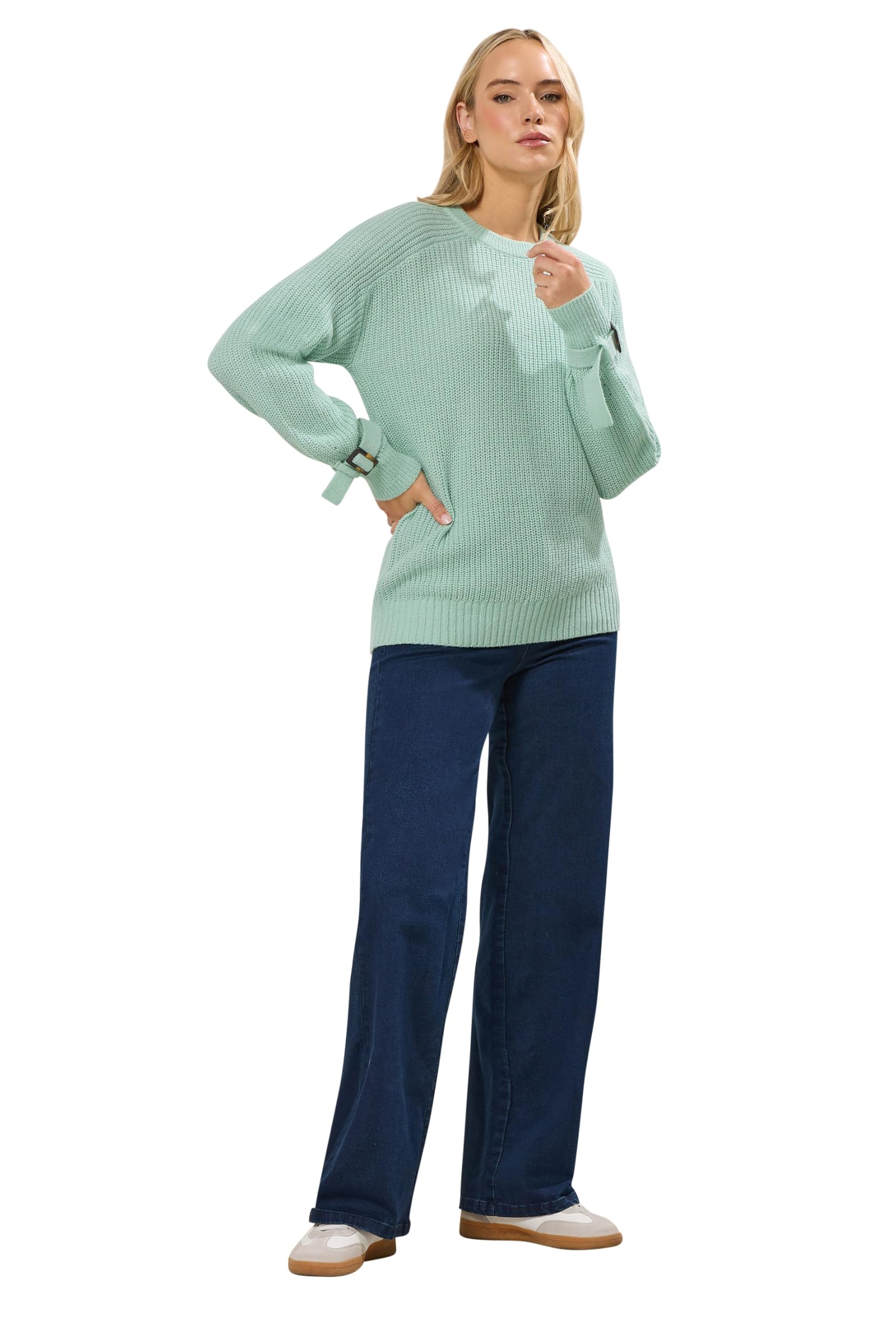 Long Tall Sally - LTS Tall Green Knitted Buckle Sleeve Jumper - Women's