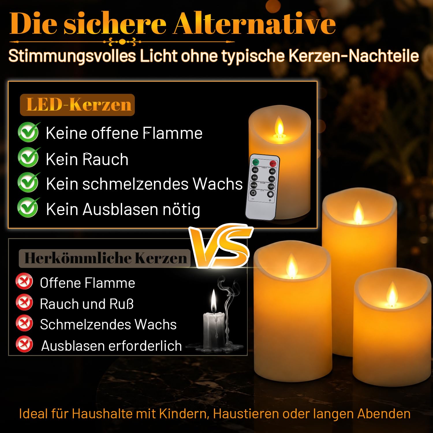 Velas LED (12 unidades, plástico, con temporizador, mando a