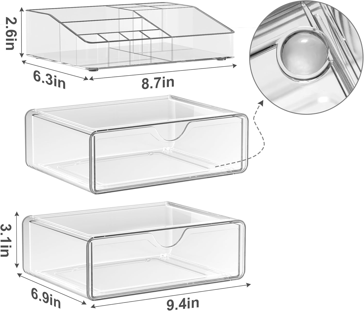 Bathroom Counter Organizer Clear - 2Pcs Stackable Makeup Countertop Organizer for Vanity - Multi-Purpose Skin Care Lipstick Cosmetic Organizer