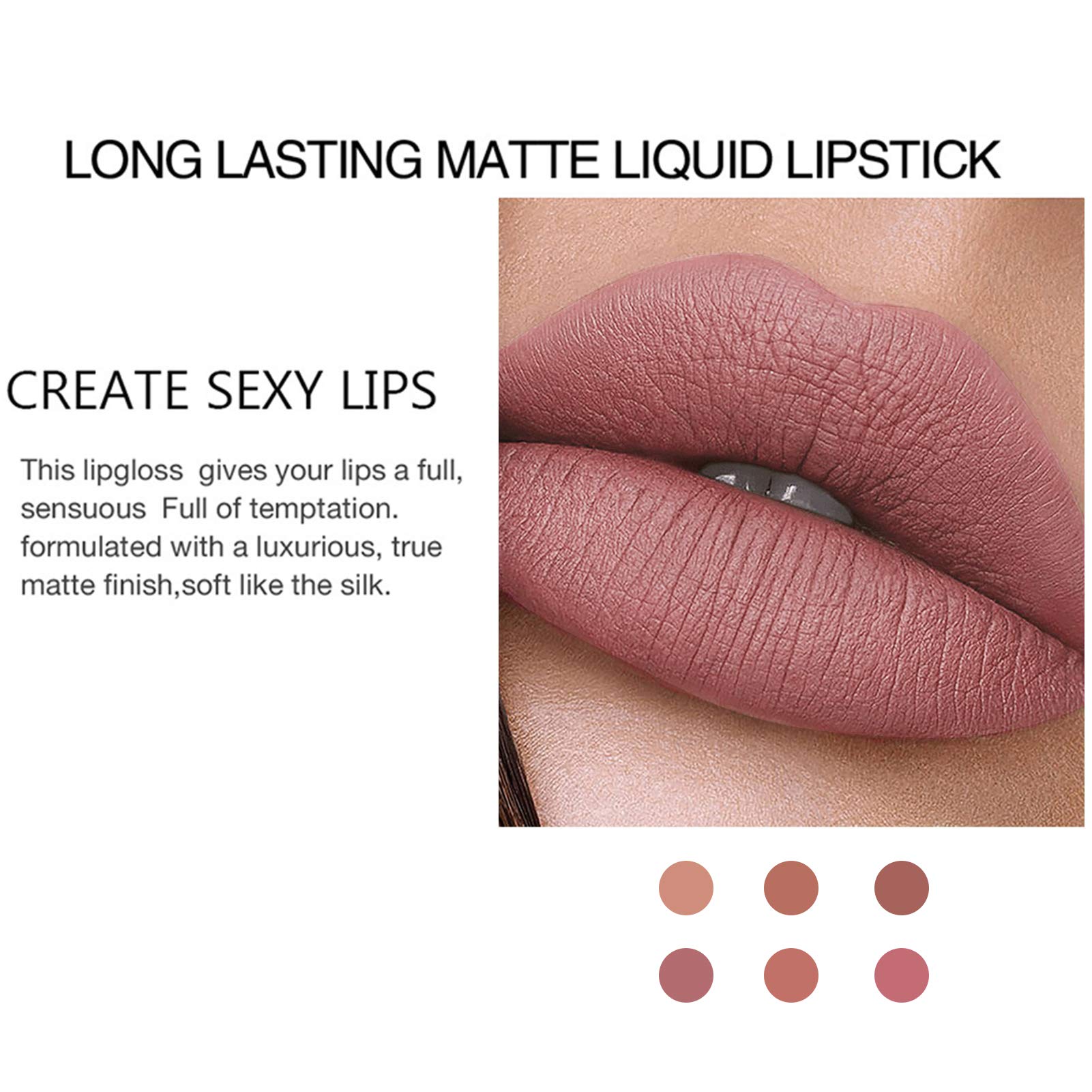 Juego de 6 lápices labiales líquidos mate nude, impermeables, de larga duración, antiadherentes, lápiz labial nude, 24 horas, no se decolora, brillo de labios profesional, maquillaje 6