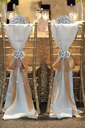 Miniatura 3 de Flores artificiales plateadas, 30 unidades, flores artificiales de espuma con purpurina plateada con tallo, rosas con purpurina, flores plateadas