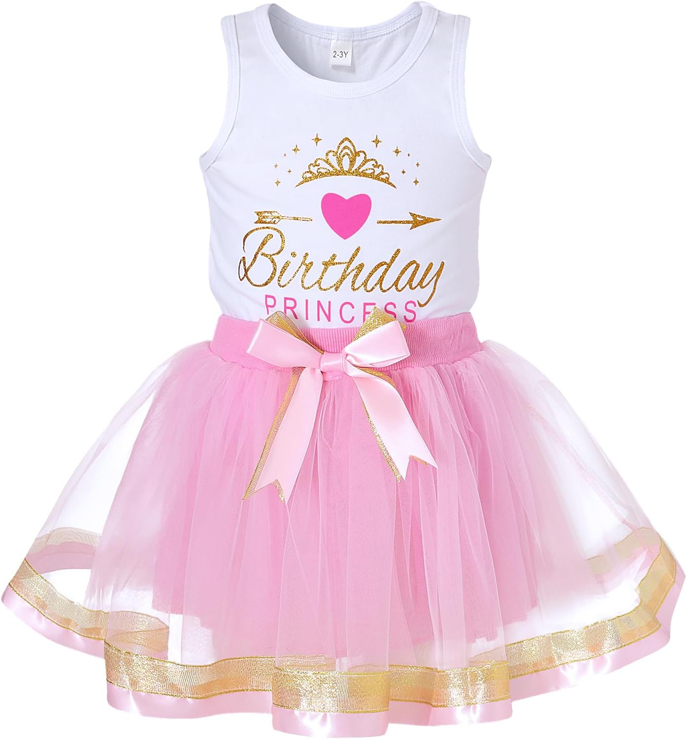 Baby Girl Birthday Tutu Skirt & Top Set - Long Sleeve Letter Print Outfit For Ages 1-5 Years (Pink)