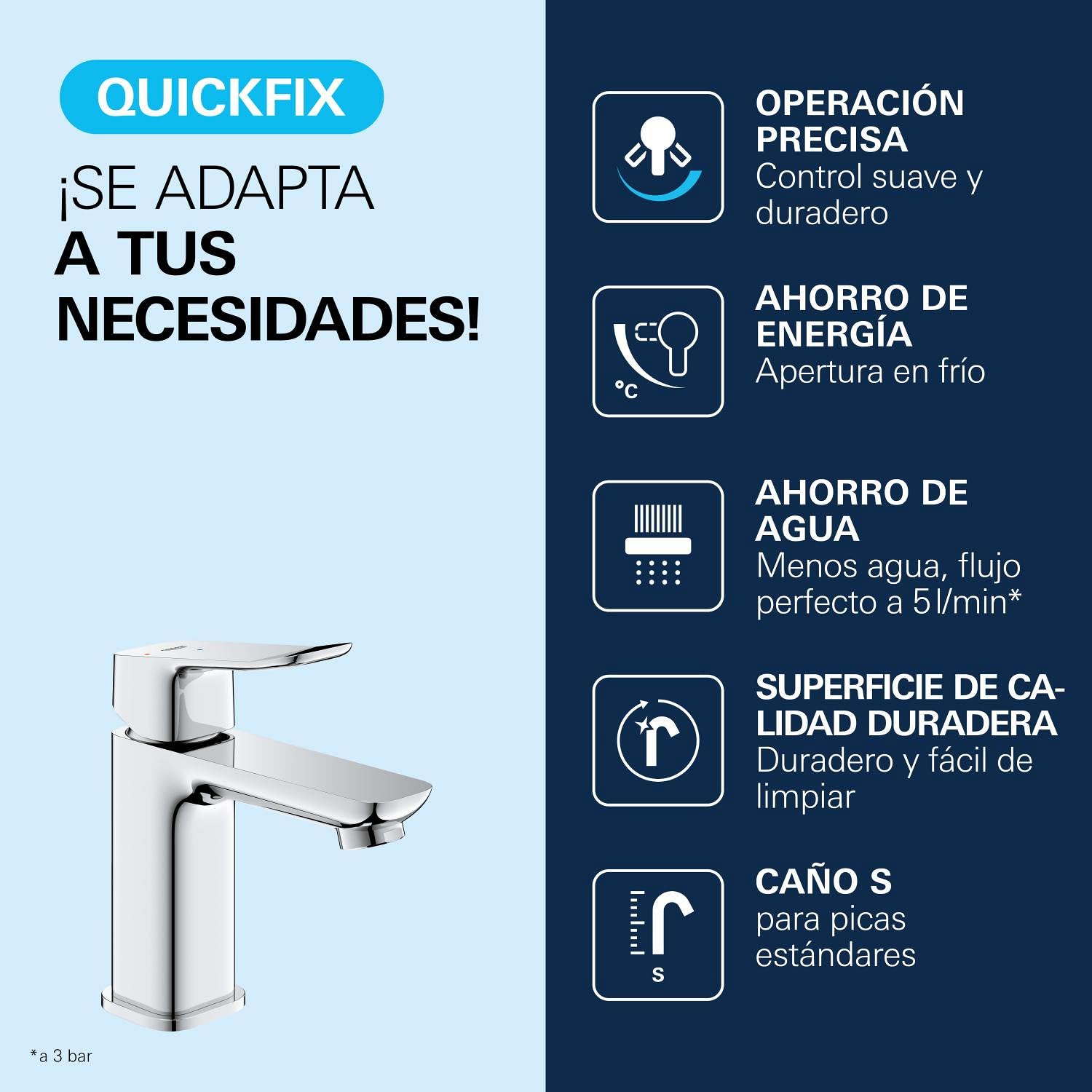 GROHE Dice Grifo de Lavabo S con Desagüe Push-Open (Cartucho Cerámico 28 mm, Ahorro de Agua y Energía, Conexiones 3/8", Fácil de Instalar QuickTool Incluido), Cromado, 1018610000