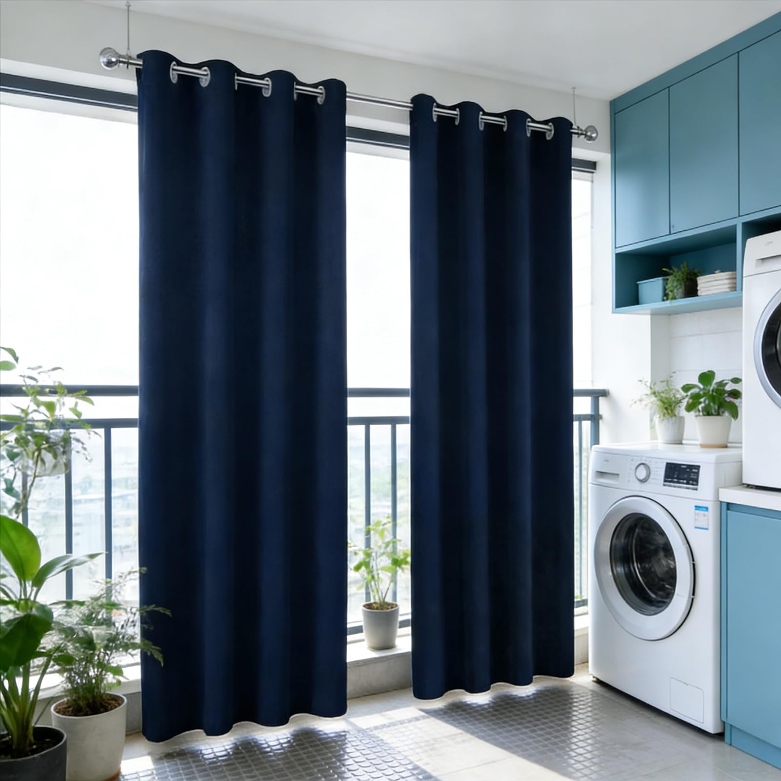 Rideaux à oeillets pour chambre et cuisine occultant thermique bleu marine