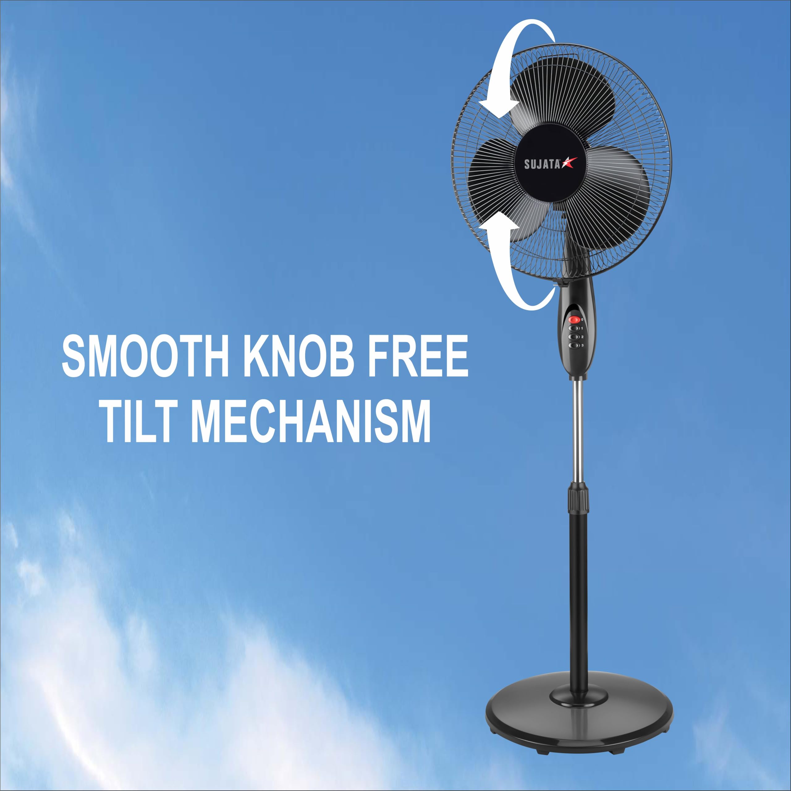 Sujata Premium Pedestal Fan 400mm | 2 Year Warranty | Stand Fan for Home | 1350 RPM | 100% Copper Winding Motor | Oscillating Pedestal Fan with High Air Delivery | 3 Speed Control (SPF09 - Black) 4