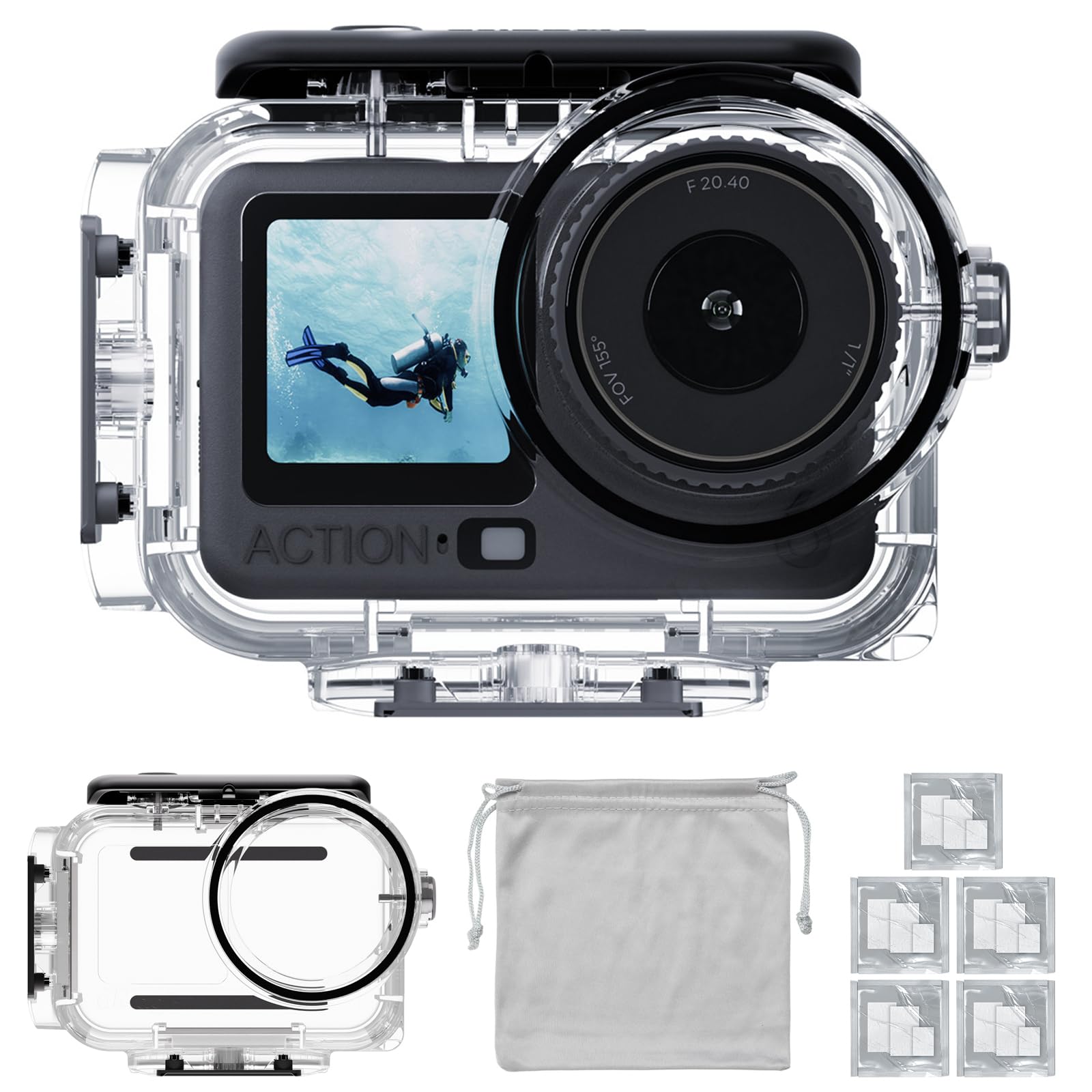 Custodia Impermeabile per DJI Osmo Action 6, 60 M Custodia Subacquea con Pellicola Antiappannamento Accessori Impermeabile per DJI Osmo Action 6