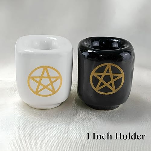 Miniatura 6 de Vrinda® Portavelas de cerámica con diseño de pentáculo, soporte de aproximadamente 1 pulgada, decoración wiccana, ideal para lanzar campanadas,