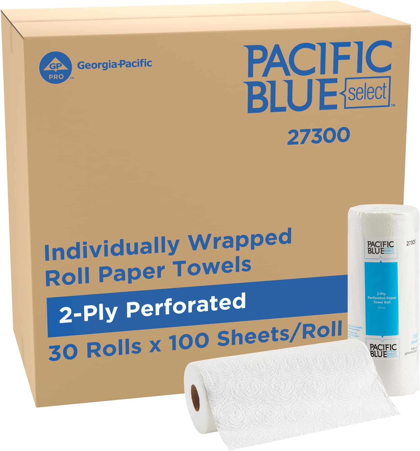 Pacific Blue Select (Previously Branded Preference) 27300 White 2-ply Perforated Paper Towel Roll by GP PRO, (WxL) 11.000" x 8.800" (Case of 30 Rolls, 100 Towels per Roll)