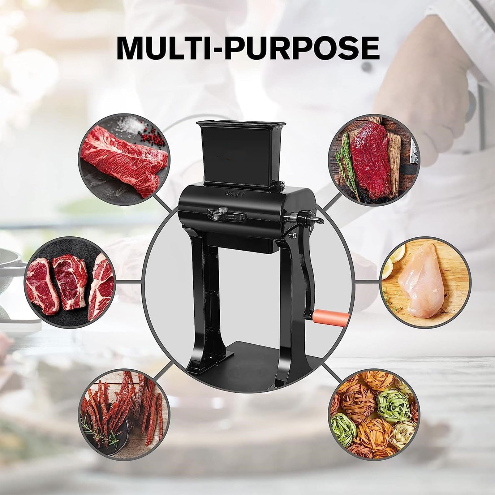 Batticarne manuale – Design verticale resistente per intenerire efficacemente bistecche, manzo, pollame e maiale – Strumento da cucina ideale per risultati succosi