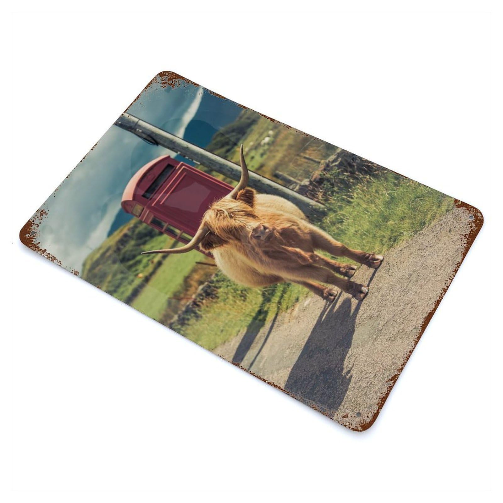 Highland Cow Isle of Mull Retro Metal Sign 11.8"x7.9", Vintage Wall Decor for Garage, Pub Or Kitchen