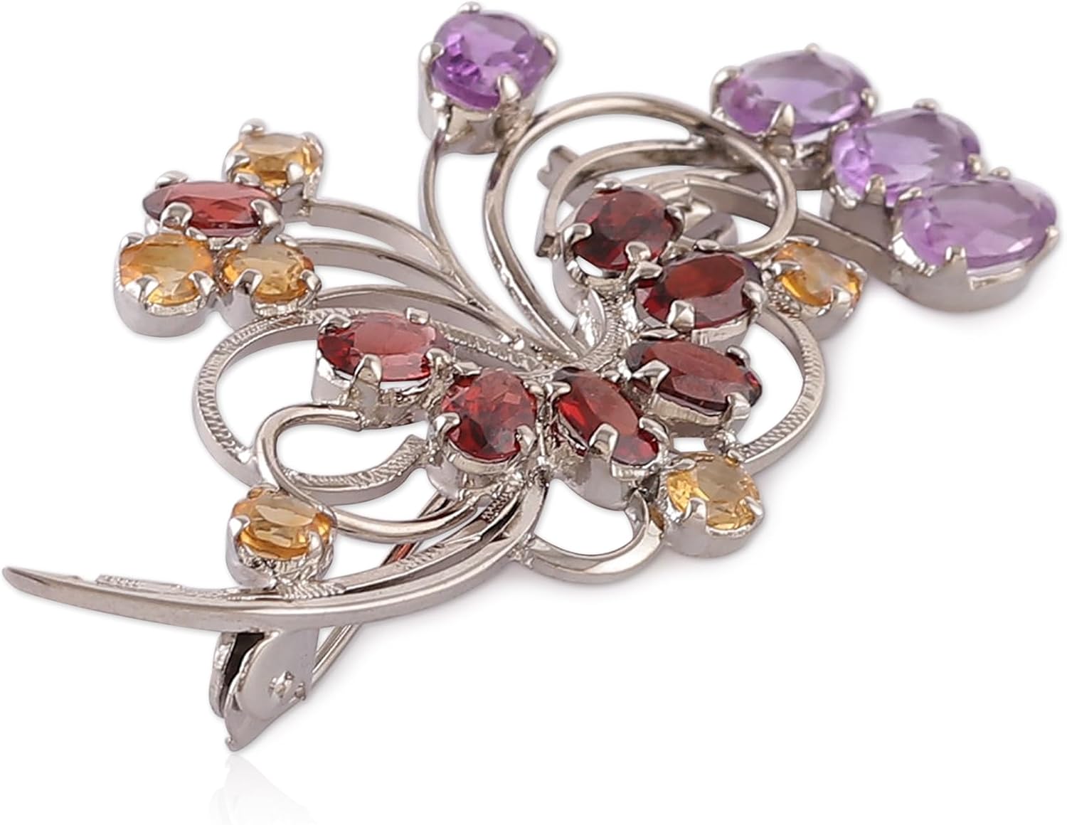 NOVICA Multi-Gem Garnet .925 Sterling Silver Brooch 'Graceful Bouquet'