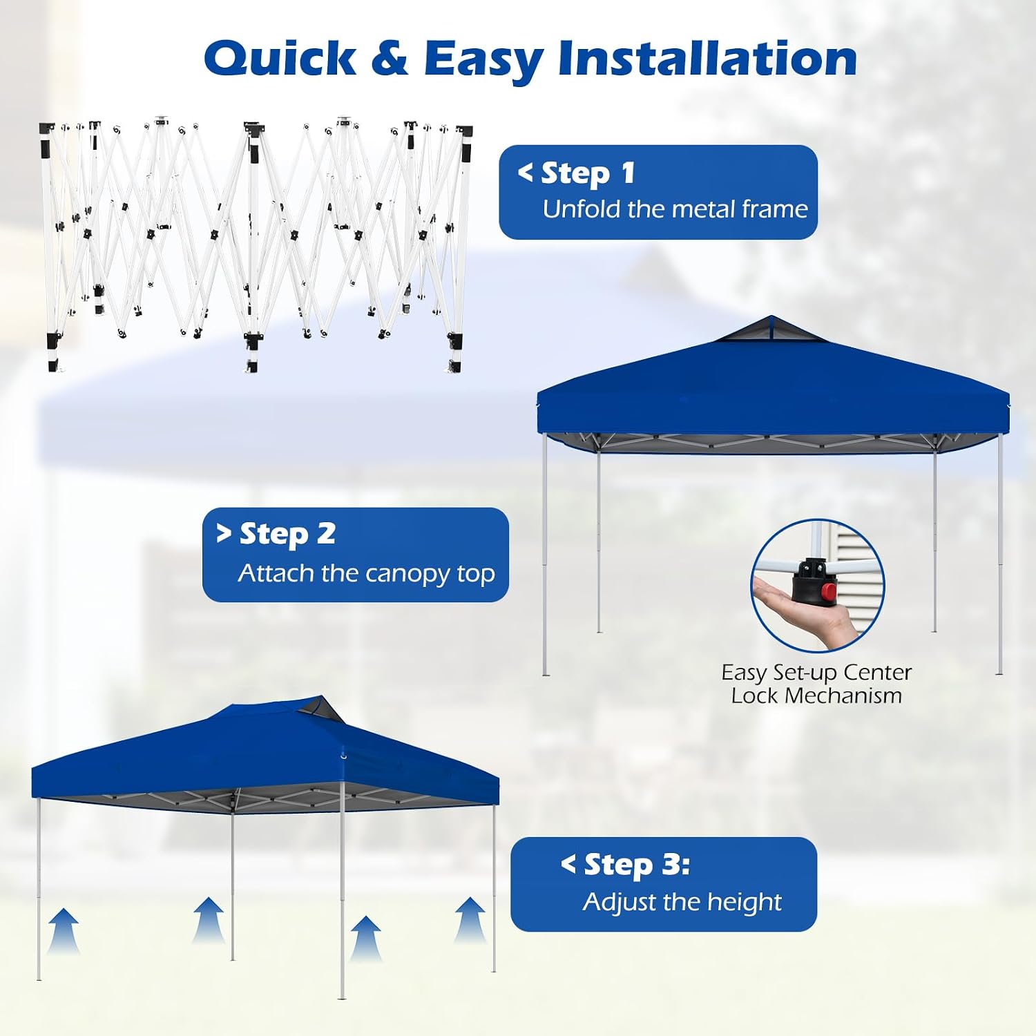 Tangkula 10x10 FT Pop Up Canopy, 2-Tier Outdoor Tent with 1-Push Center Lock, Vented Top, Carrying Bag, 4 Wind Ropes & 8 Stakes, Portable Canopy Tent for Backyard, Deck, Party, Poolside, Lawn (Blue)