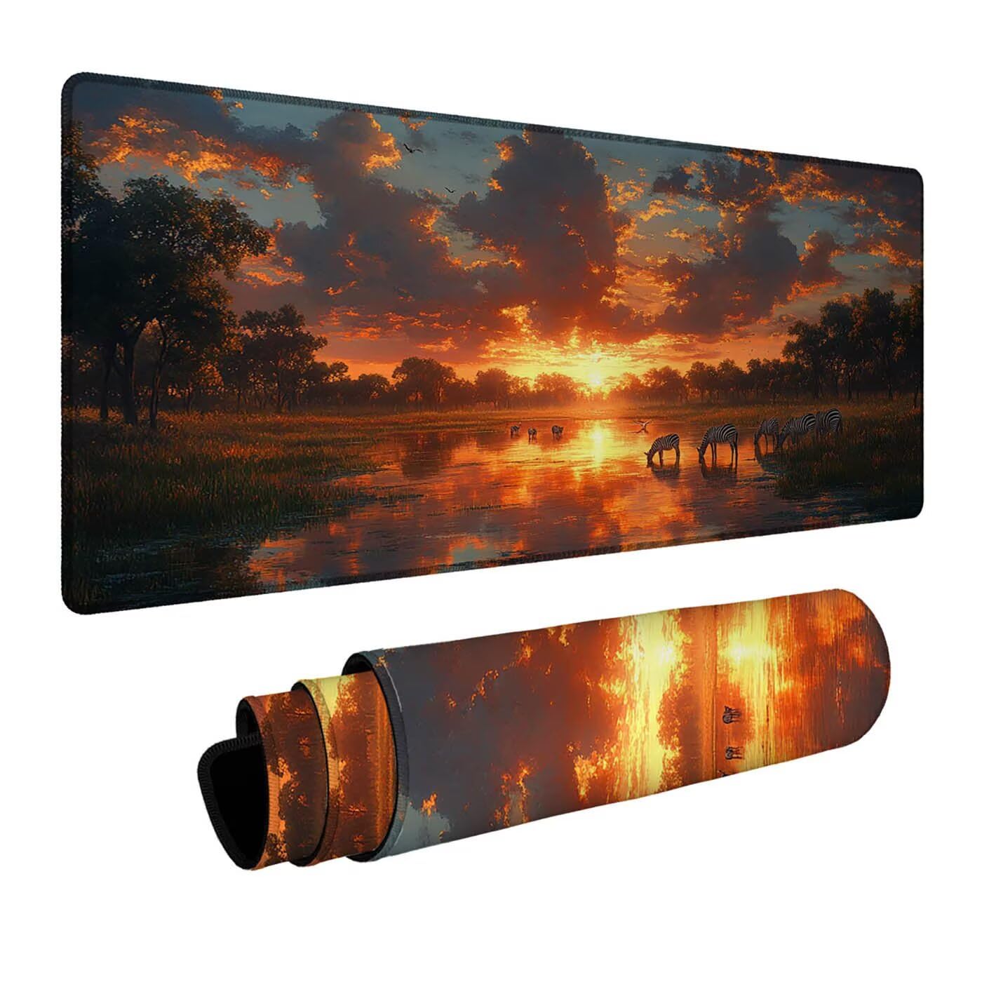 Podkładka pod mysz zebra xxl 140 x 60 x 0,3 cm podkładka pod mysz z antypoślizgową gumową podstawą do laptopa Klawiatura Gamer PC Dekoracja Jesień Biuro Zachód słońca DBYH0490