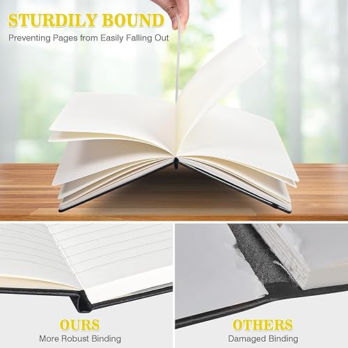 Miniatura 9 de Cuaderno rayado, paquete de 3 cuadernos A5 con rayas universitarias para el trabajo, cuadernos de tapa dura cada uno con 2 bolsillos y bolígrafo,