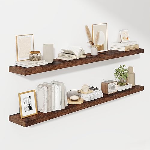 Miniatura 99 de Fun Memories Estantes flotantes de 16 pulgadas – Estantes de pared de madera de color blanco rústico profundo – Estante de almacenamiento para pared