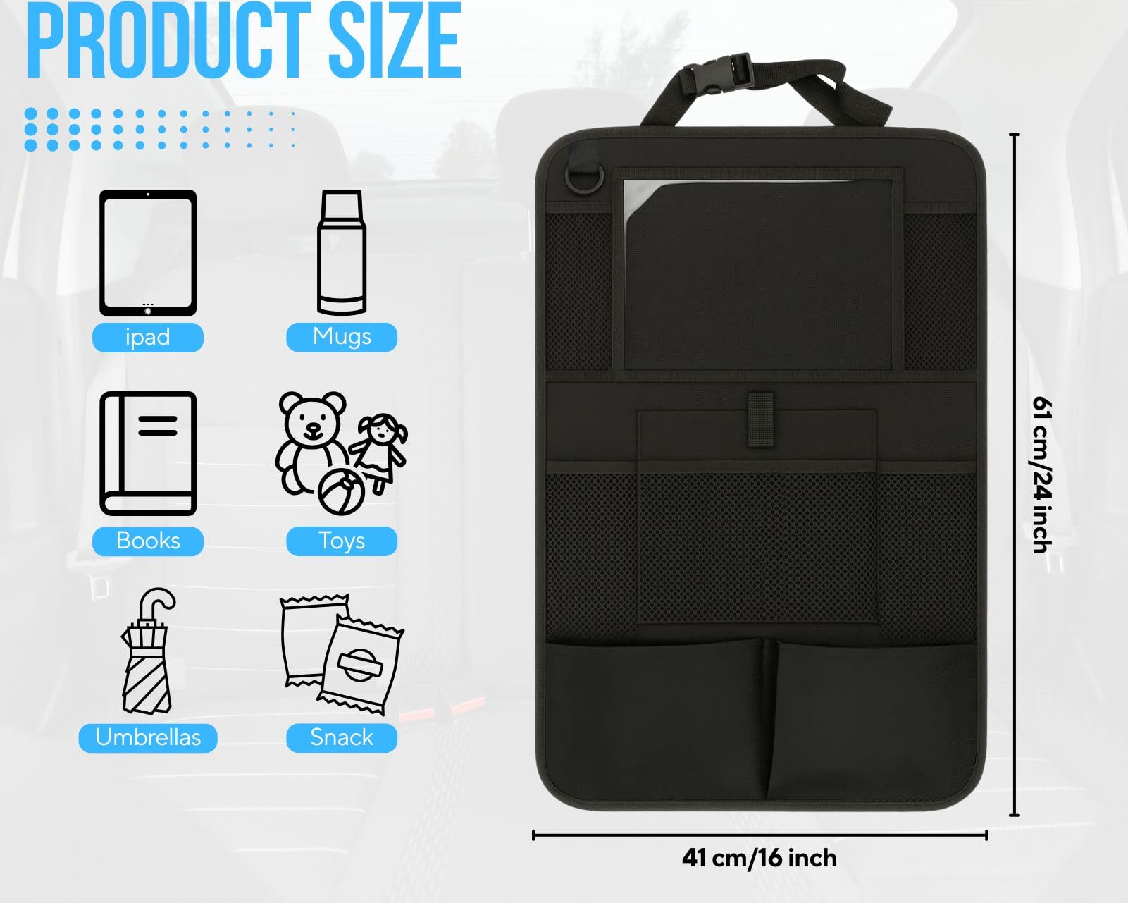 ds. distinctive style Car Backseat Organizer Back Seat Storage With Touch Screen Tablet Sleeve 9 Pockets Kick Mats Water Resistant Travel Organizer For Daily Travel 2 Pack Black - Image 3