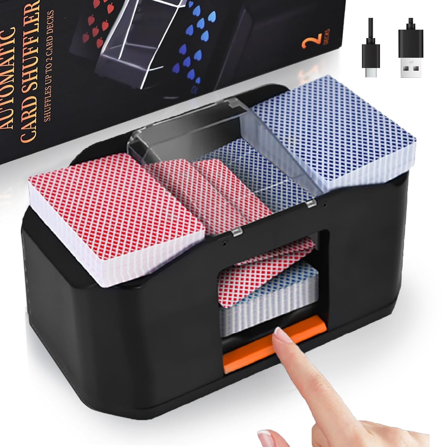 Kevsuvqin Geräuscharmer Kartenmischmaschine Elektrische, Kartenmischer Mit 3000mAh Akku, Mischmaschine Karten für 2 Decks, UBS Ladekabel, Karten Mischgerät für Familienkartenspiele, Texas Hold'em