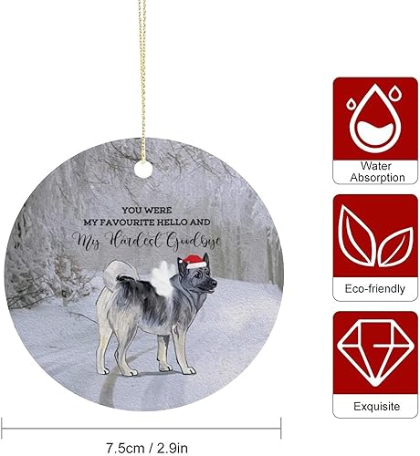 Miniatura 2 de Adornos para mascotas para árbol de Navidad, perro alce noruego, adorno conmemorativo redondo de cerámica de doble cara, recuerdo colgante,