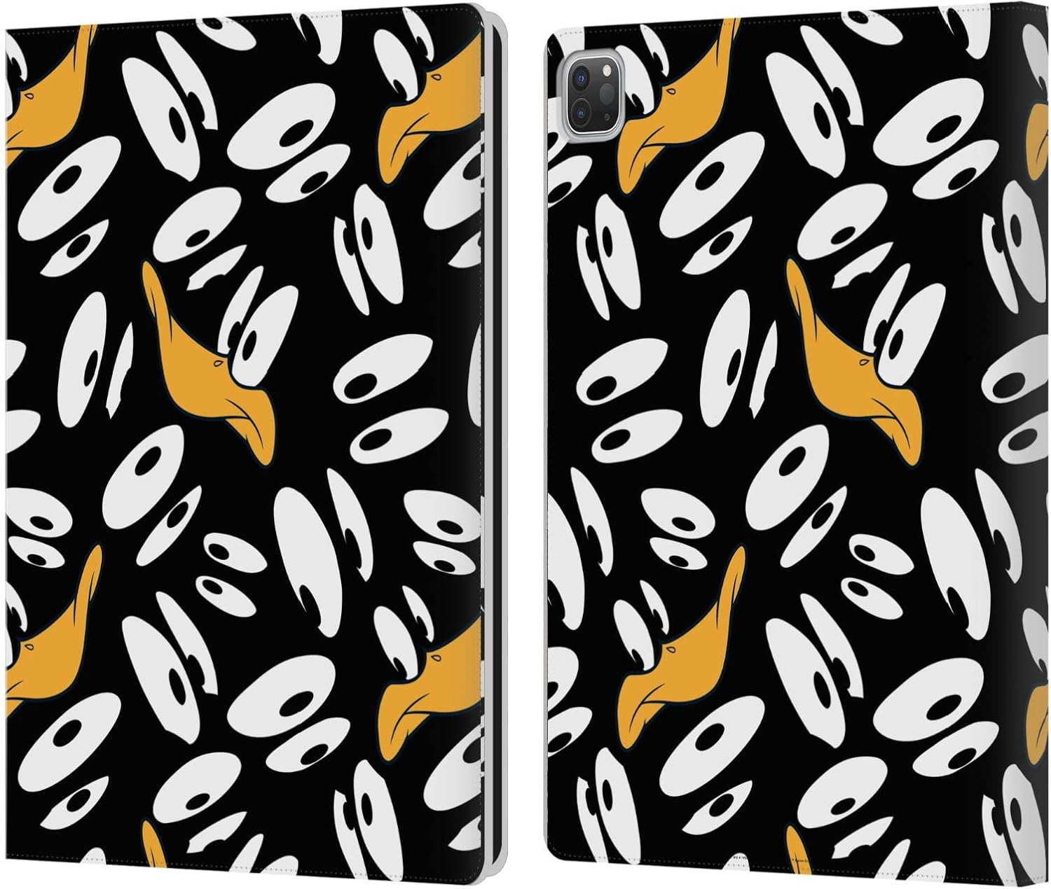 Head Case Designs Officially Licensed Looney Tunes Daffy Duck Patterns Leather Wallet Case Compatible with Apple iPad Pro 12.9 2020/2021/2022