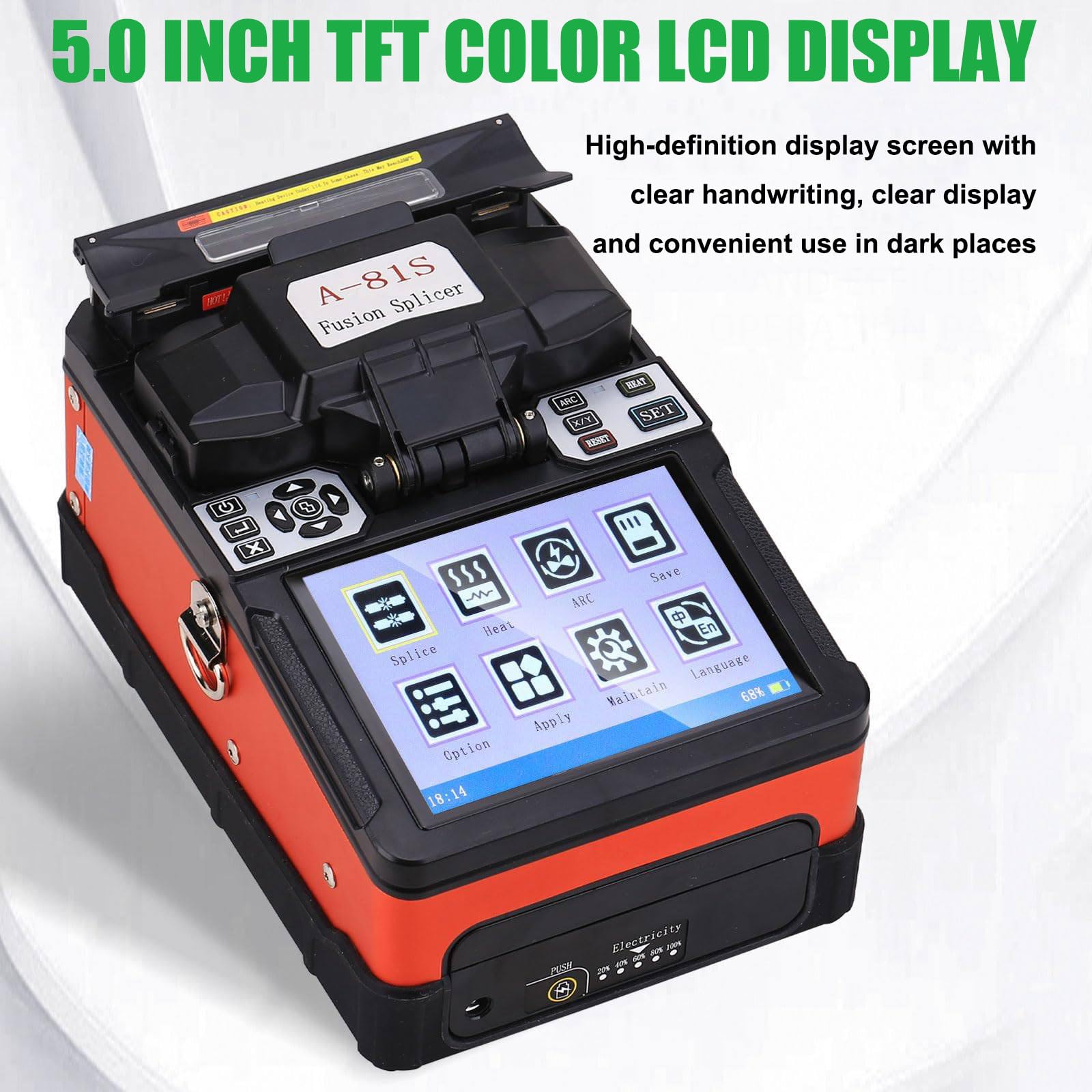 Fusionadora de fibra optica FTTH empalmadora compatible SM MM DS NZDS con alineación núcleo 0,02 dB baja pérdida, para instalación fibra exterior telecom ISP técnico proyectos redes fibra