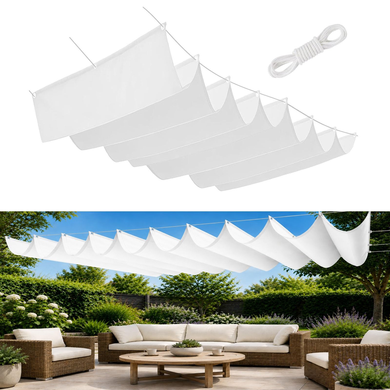 Voile d'ombrage vague rectangulaire indéchirable et imperméable blanche 250x675