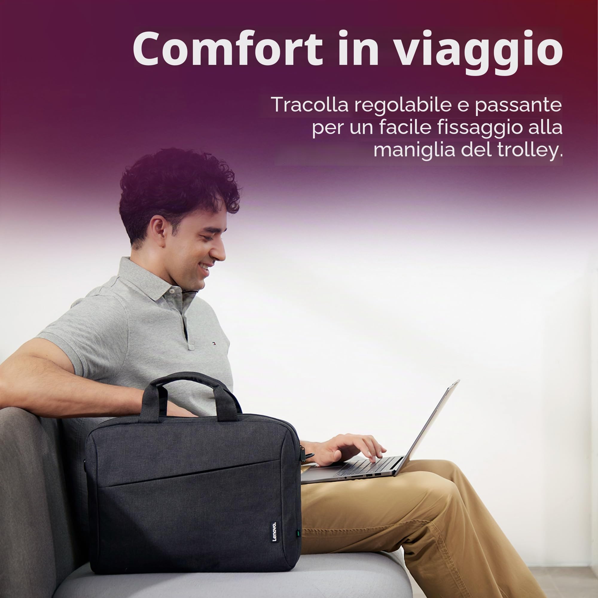 Lenovo Borsa a tracolla per laptop T210, adatta per laptop o tablet fino a 17", design elegante, tessuto resistente e idrorepellente