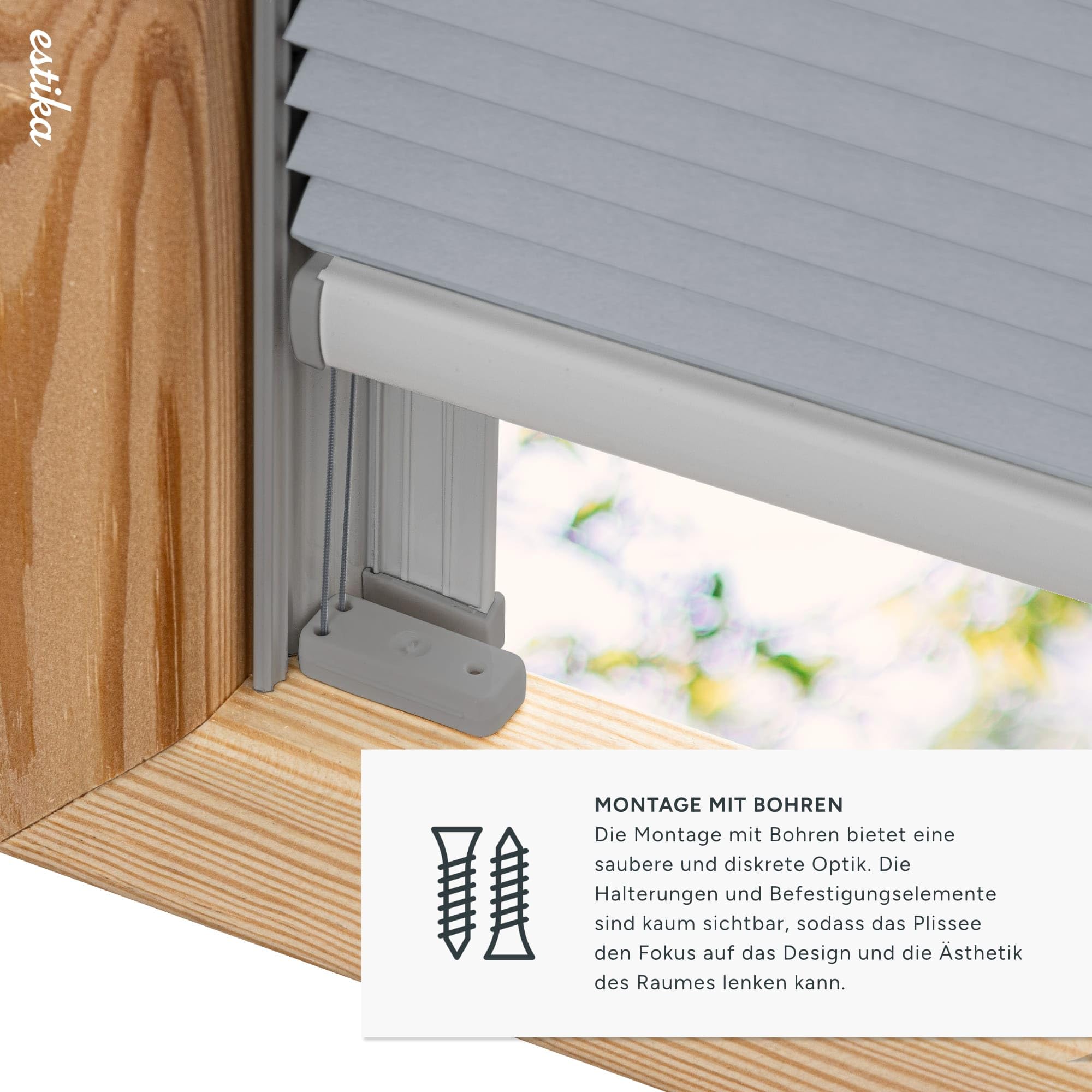 Estika Store plissé en nid d'abeille avec perçage pour fenêtres Velux - M04 - Tissu: Gris-Blanc, Profil: Argent - Store plissé intérieur occultant, pour fenêtre de Toit, Protection Thermique