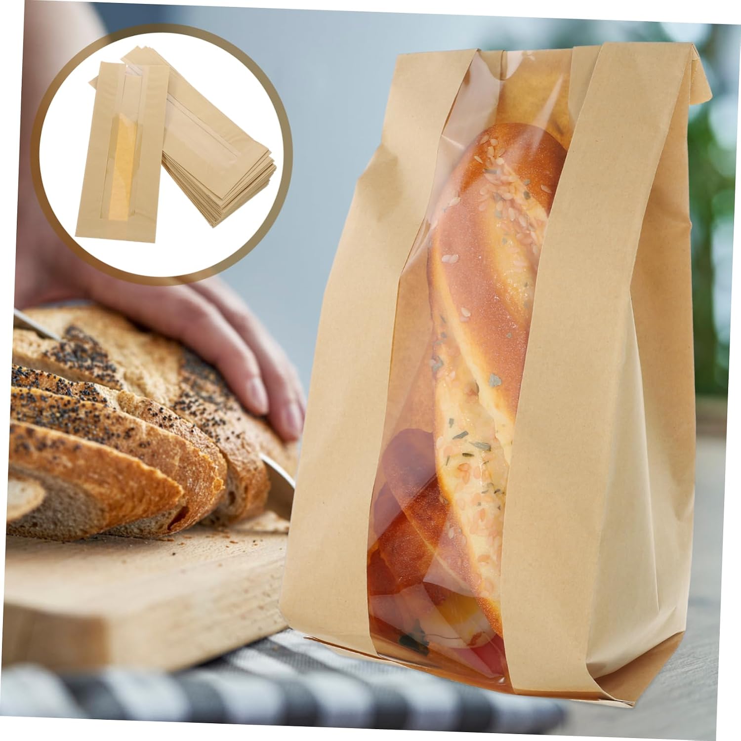 NOLITOY 100pcs Bread Paper Bags Window Reusable Bread Loaf Packaging for Homemade Storage Oil Bakery Bags
