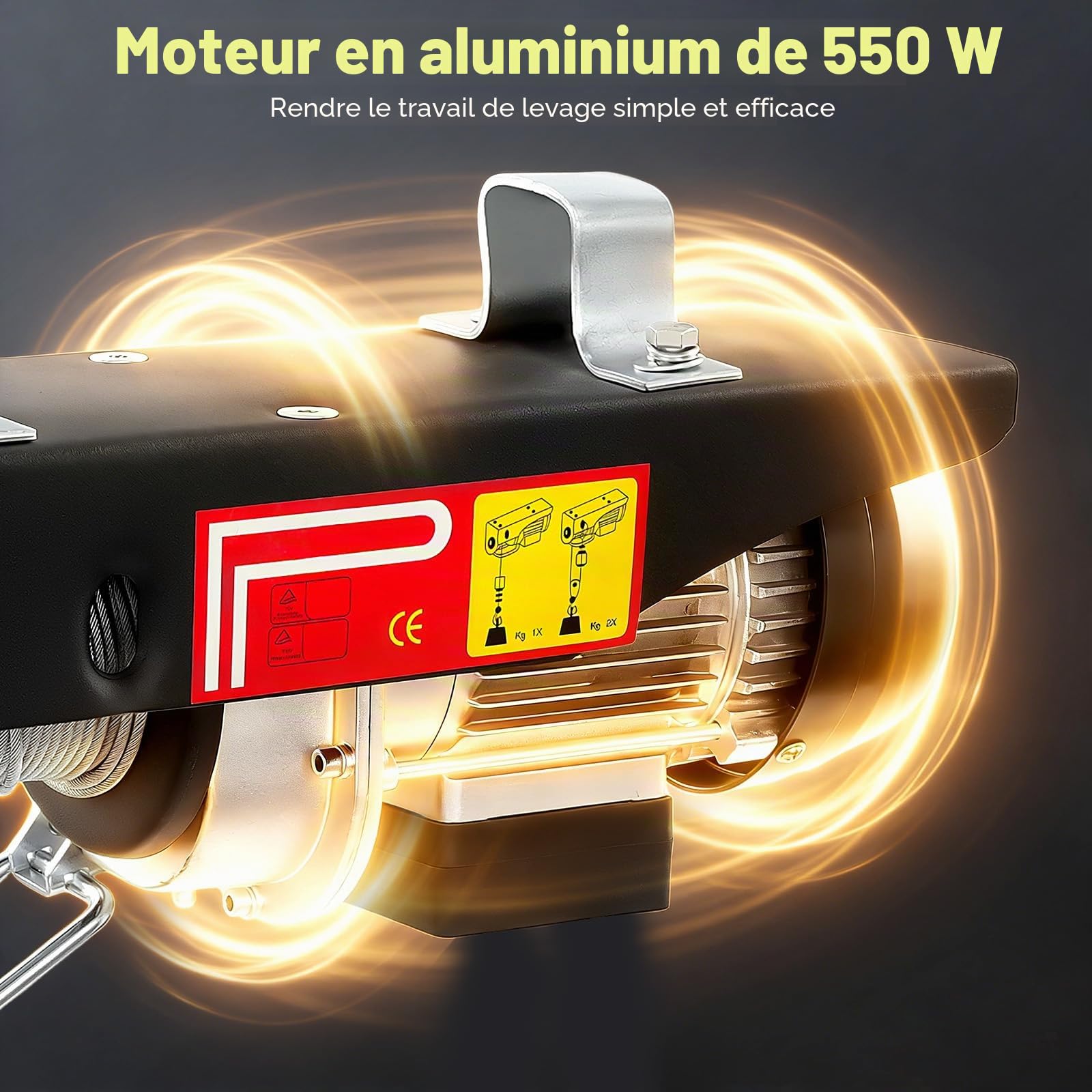 Treuil électrique 220 V avec deux boucles, palan de levage avec télécommande sans fil, hauteur de levage de 125 kg à 250 kg, hauteur de levage 18 m, vitesse de levage 9 m/min, palan à chaîne