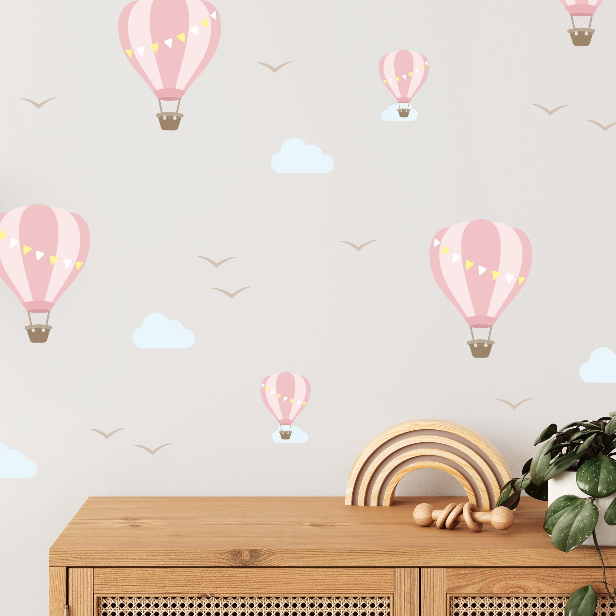 Klebekerlchen® | Wandtattoo Kinderzimmer Mädchen & Junge – Heißluftballon Wandsticker selbstklebend & rückstandsfrei, Kinderzimmer Deko, Rosa Heißluftballons Sticker (Set mit 12 Motiven)