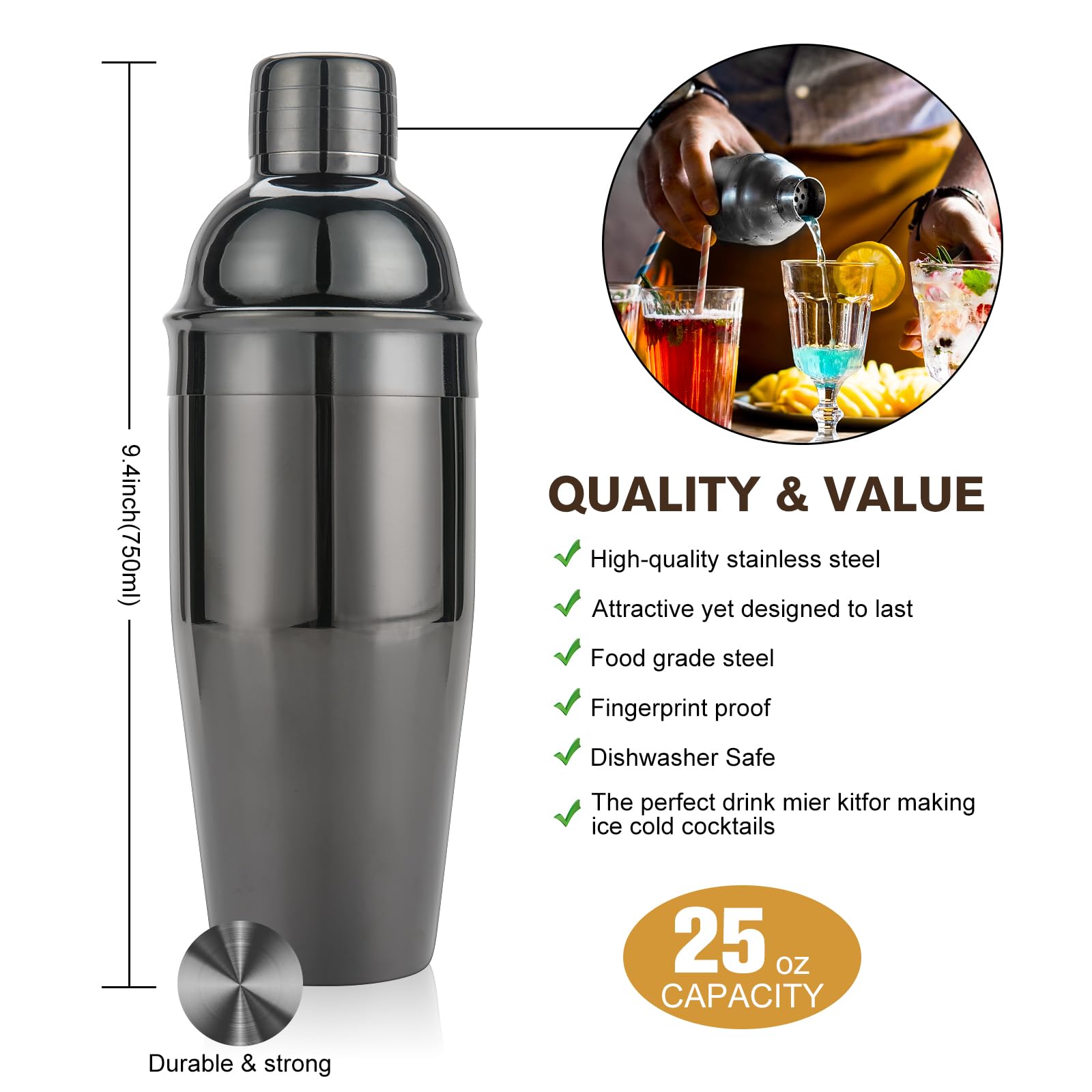KINGROW Mixology - Set di shaker per cocktail, kit completo da 29 pezzi per barista e strumenti da bar con supporto rotante in acrilico, set professionale da bar per mescolare bevande, casa, bar,