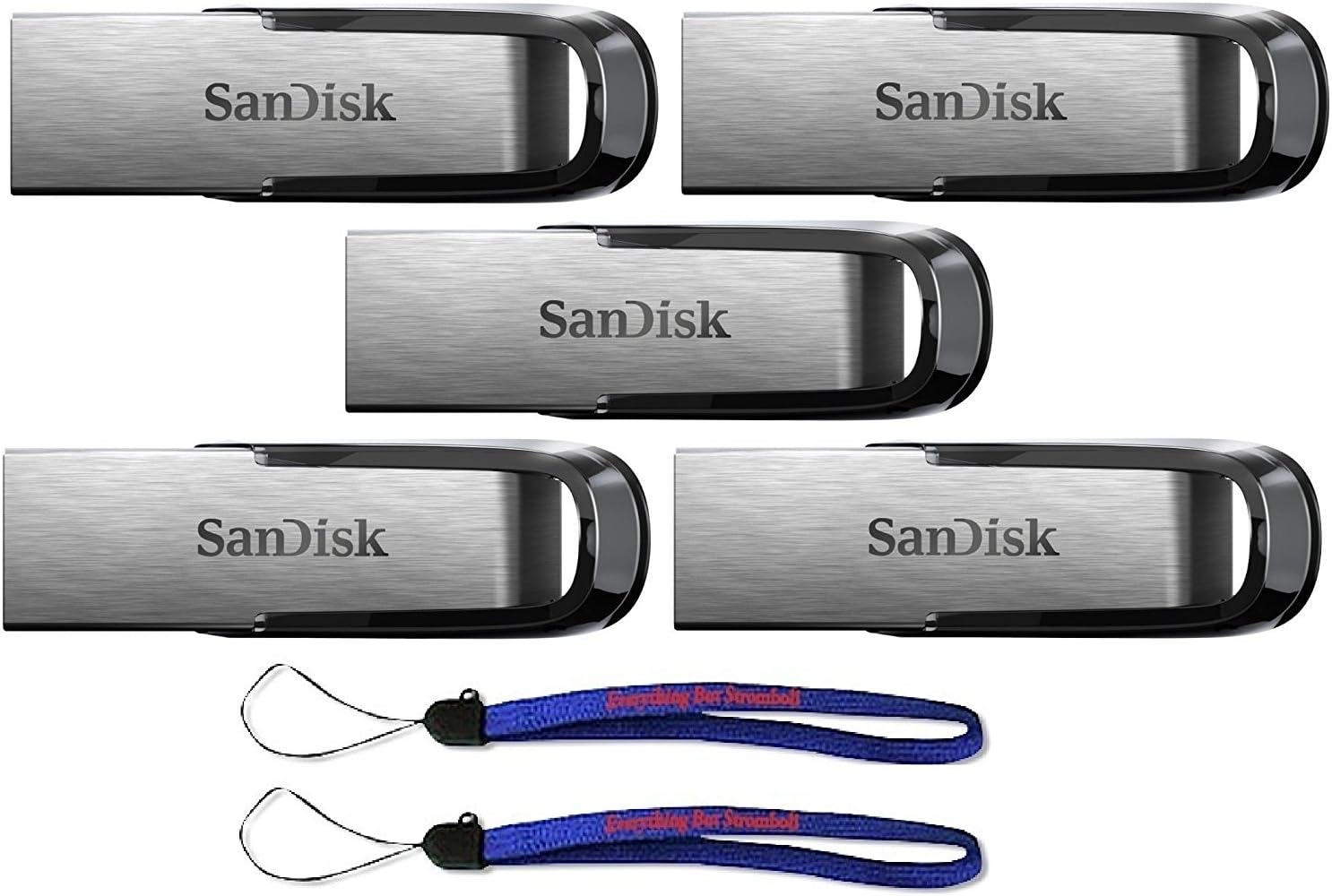 Ultra Flair USB (5 Pack) 3.0 64GB Flash Drive High Performance Thumb Drive/Jump Drive up to 150MB/s - with (2) Everything But Stromboli (tm) Lanyard