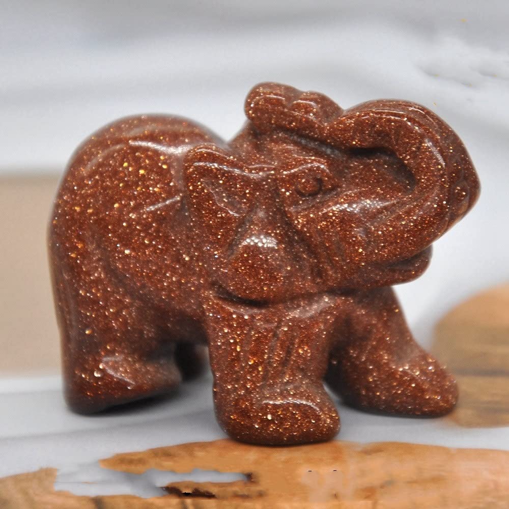Hxscoo Red Goldstone Sand 1Pcs Elephant Statue Figurine Natural Crystal Amethyst Rose Quartz Jasper Animals Stone Carved Feng Shui Home Office Craft Decor (Color : Size : 1.5 Inch)