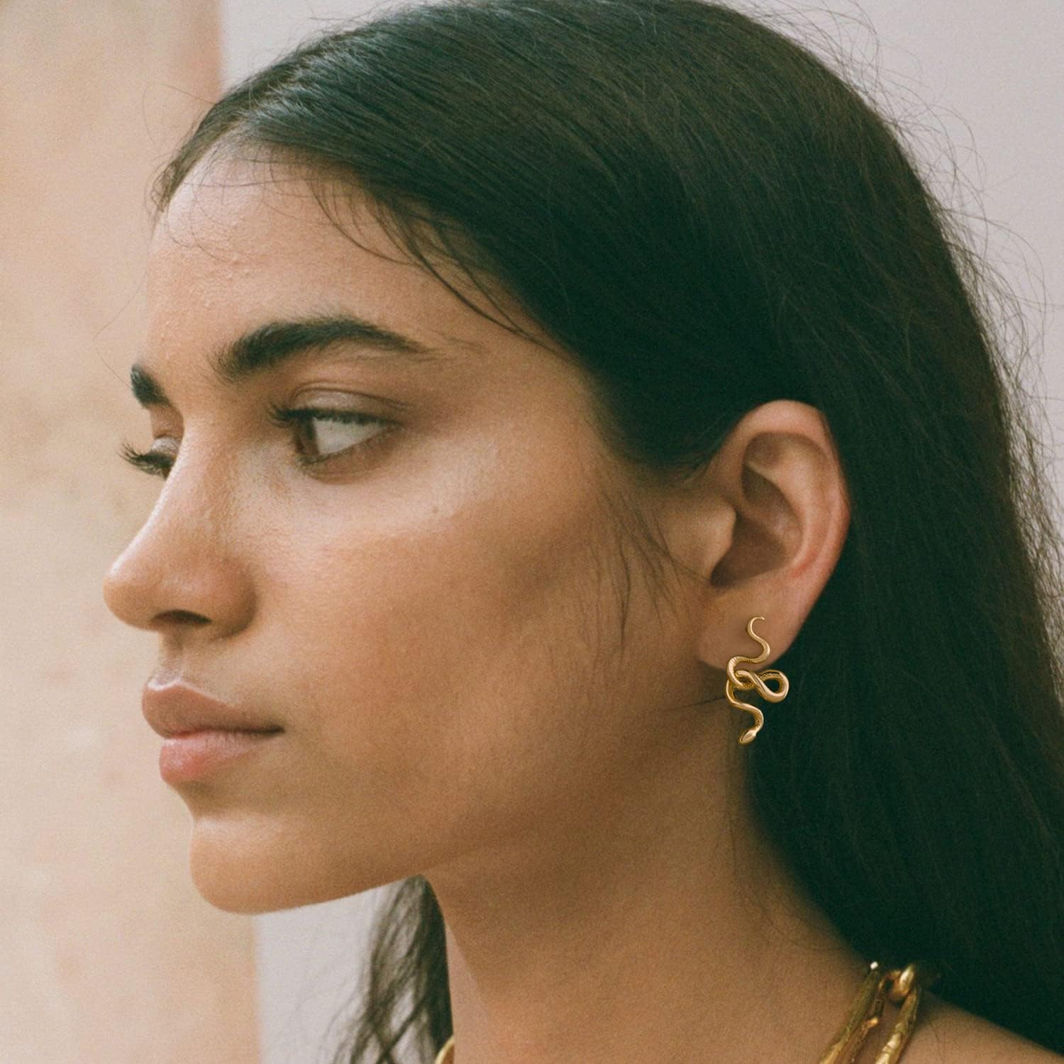 MEVECCO Gold Snake Stud Earrings for Women, 18K Gold Plated Stud Earrings Dainty Snake Mini Cute Simple Delicate Minimalist Stud Earrings Gift for Her - Image 3