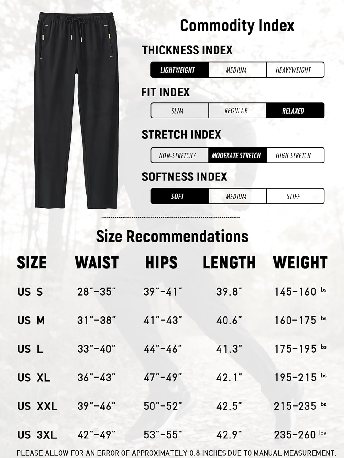 Men's Lightweight Hiking Pants Quick-Dry Outdoor Sweatpants Workout with Zipper Pockets - Image 2