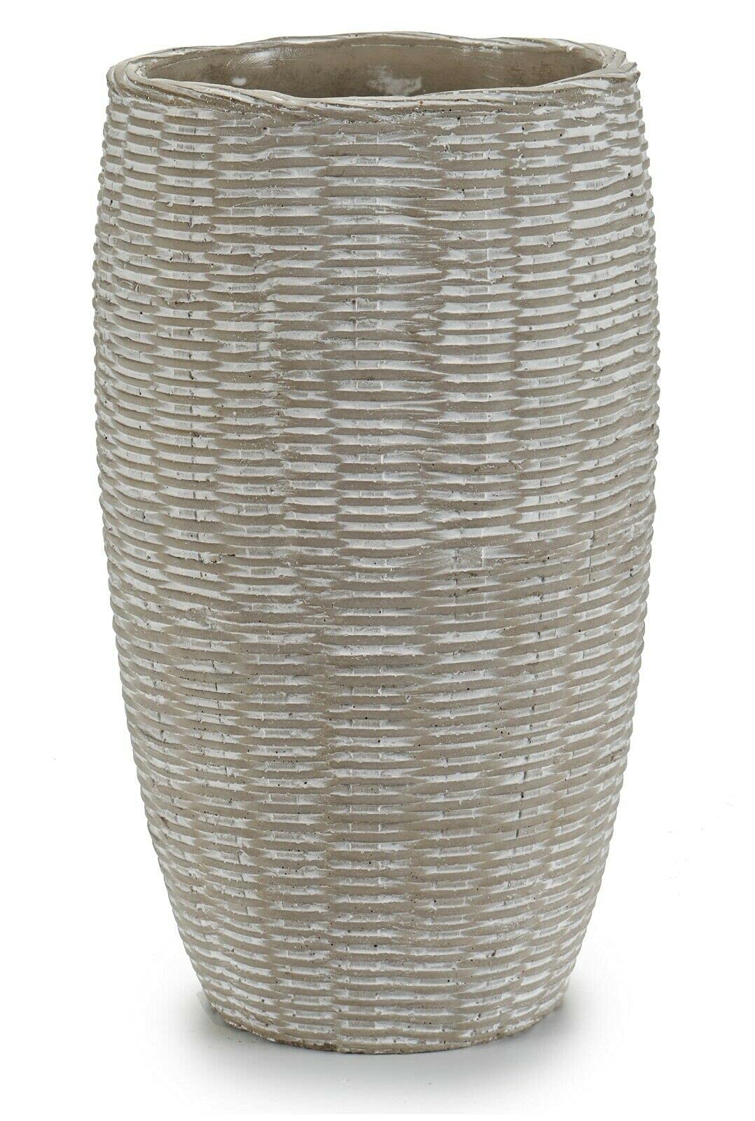 25cm Grey Vase Cement Distressed Finished Rattan Design Decorative Flower Vase