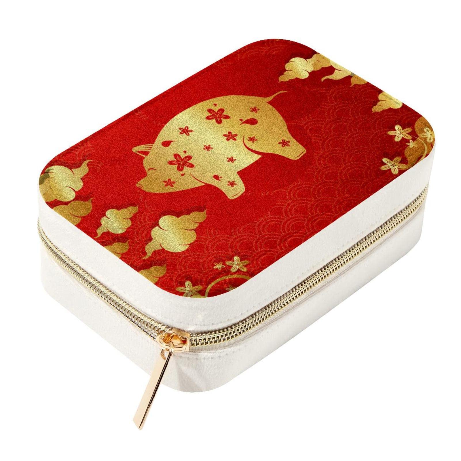 Présentoir à bijoux velours rouge cochon avec zip métal pour bague et collier