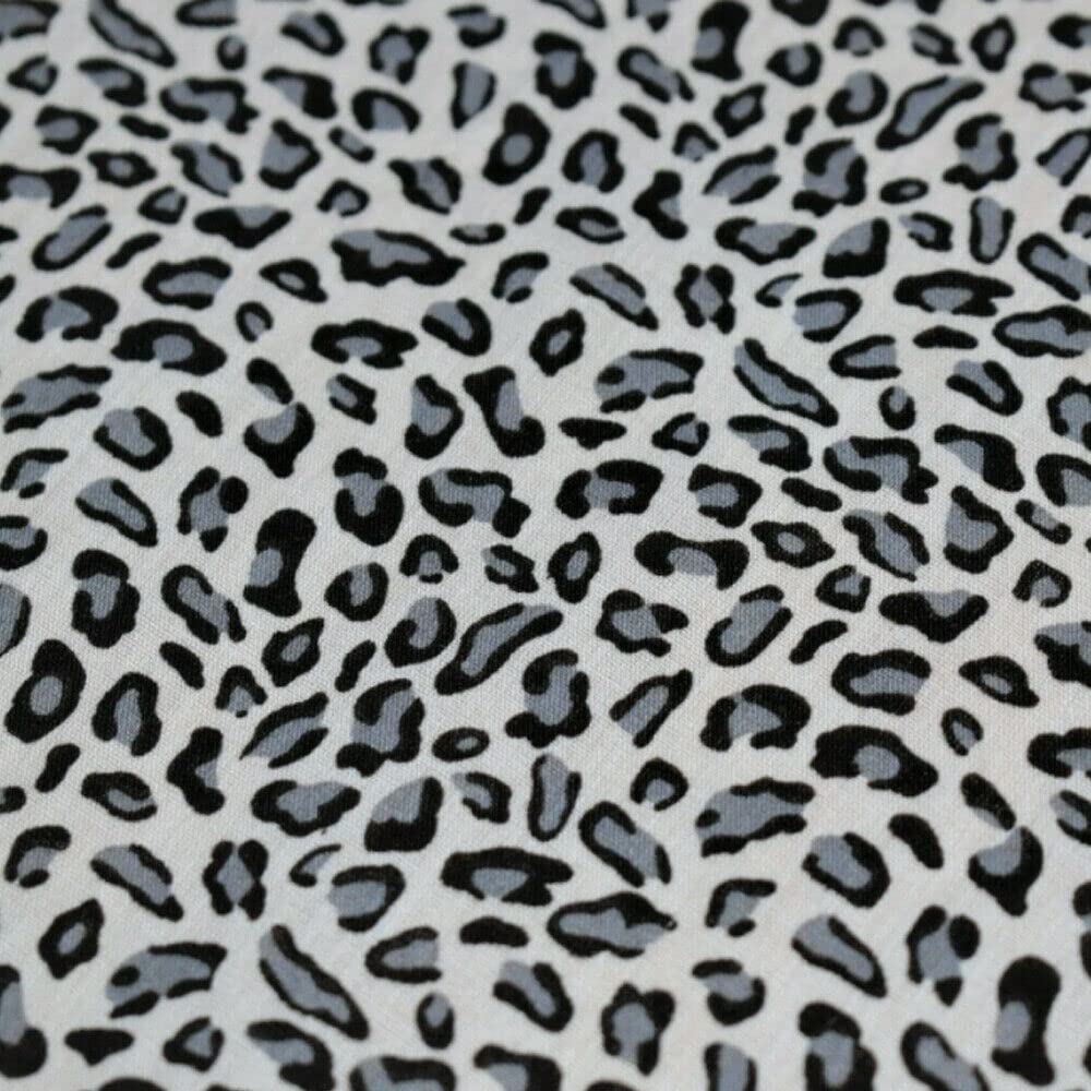 Animal Polycotton Fabric Material 45'' Wide Per Metre Fabric Sewing Crafts DIY (Grey Leopard Half Metre)