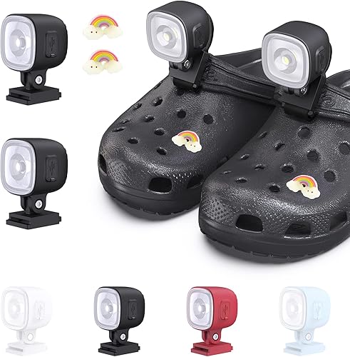 T-SUN Faros delanteros para Crocs, 2 unidades, accesorios recargables para Croc, cabeza ajustable impermeable LED para zapatos, 4 modos de zapatos,