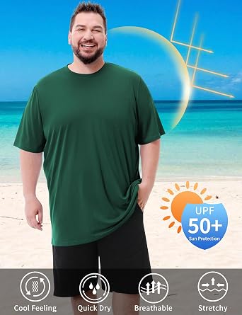 Idtswch Mens Big & Tall Swim Shirt UPF 50+ Rash Guard Quick Dry (2XL-8XL)