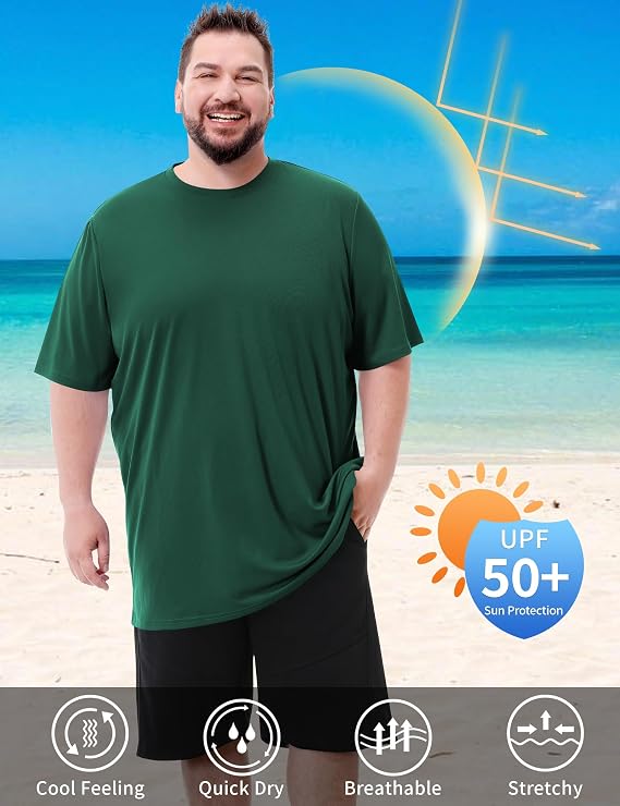 Idtswch Mens Big & Tall Swim Shirt UPF 50+ Rash Guard Quick Dry (2XL-8XL)