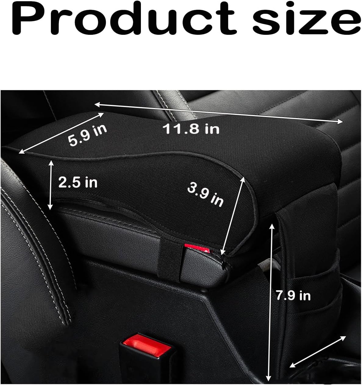 Auto Center Console Armrest Pillow Pad, Car Armrest Cushion Soft Memory Foam with Phone Holder Storage, Pockets Bag Seat Cushion Universal Fit for Most Car (Black)
