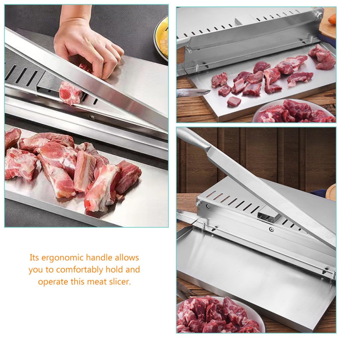Coltello da Carne e Taglio Ossa in Acciaio Inossidabile Resistente All'usura, Affettatrice Manuale Argento per Carne Congelata, per Uso Domestico